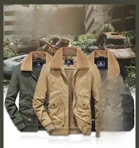 Detail of warm fleece lining and large faux sheepskin collar on cargo jackets