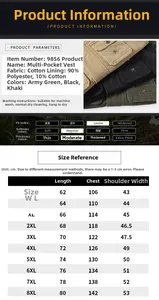 Guide des tailles détaillé pour gilet multi-poches en coton homme du M au 8XL