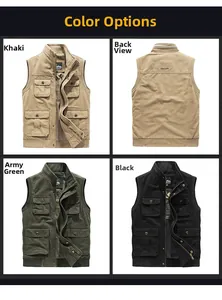 Vue détaillée des gilets tactiques multi-poches en coloris kaki, vert armée et noir