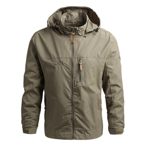 Coupe-vent extérieur pour hommes vert olive avec capuche et broderie de montagne