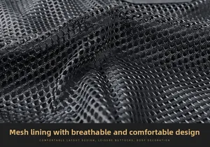 Close-up of black breathable mesh lining showing the honeycomb texture and ventilation holes