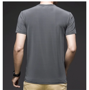 Close-up of the breathable grey mesh fabric texture on the men's sports t-shirt