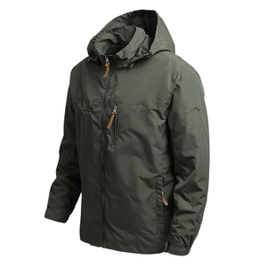 Veste à capuche d'extérieur vert foncé pour hommes en polyester coupe-vent et imperméable