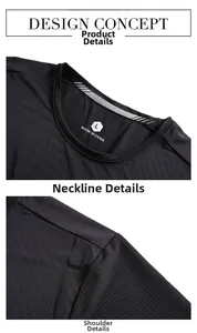 Detail of black ice silk t-shirt showing breathable mesh fabric and durable neckline seams