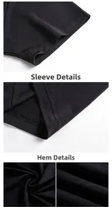 Close-up of black breathable mesh fabric with sleeve and hem stitching details