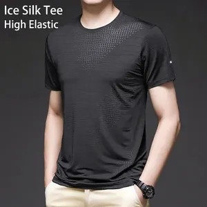 Men's Ice Satin Short Sleeve T-Shirt High Elasticity Breathable Round Neck Casual Sports Top For Summer Youth Fashion