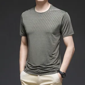 Men's ice silk short sleeve T-shirt with high elasticity and reflective shoulder detail