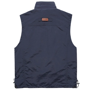 Gilet da uomo blu scuro per esterni con toppa in pelle e coulisse regolabile sul fondo