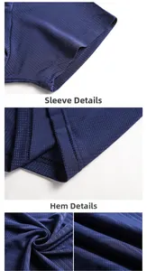 Close-up of navy blue ice silk fabric showing breathable mesh and double-stitch sewing details