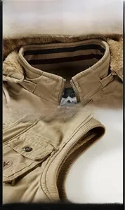 Detail view of khaki fleece lining and premium embroidery on windproof tactical vest