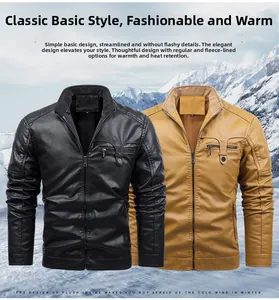 Classic men's PU leather motorcycle jackets in black and brown with warm fleece lining