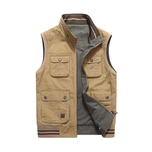 Gilet da Lavoro Uomo con Tasche Multiple in Cotone Reversibile Collo Alto Giacca Cargo Outdoor per Pesca Viaggi Quotidiano