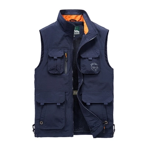 Men Outdoor Utility Multi Pocket Fishing Vest Casual Stand Collar Zipper Waistcoat Lightweight Mesh Lining Cargo Vest Top