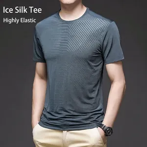 Men's Ice Silk Short Sleeve T-Shirt Quick Dry Round Neck Summer Casual Breathable Lightweight Solid Color Sporty Top