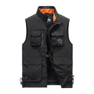 Men's outdoor utility vest in black with stand collar and functional multi-pockets