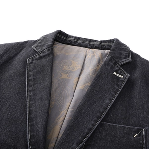 Men's retro denim blazer jacket with white contrast stitching and vintage lining