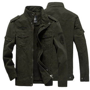 Chaqueta Militar Cargo para Hombre 100% Algodón Cuello Alto Múltiples Bolsillos Bordado Airborne Tactical Outwear Tallas Grandes Casual Abrigo