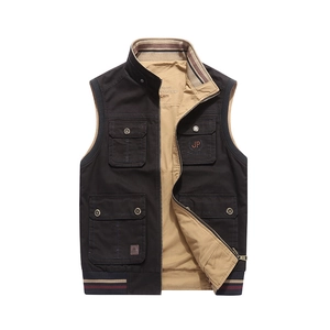 Gilet casual da uomo reversibile con multitasche e colletto in maglia a righe colorate