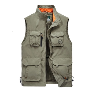 Men's outdoor tactical fishing vest with multi-pockets and contrast mesh lining