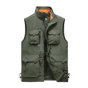 Men's outdoor utility vest in army green with multi-pockets and breathable mesh lining