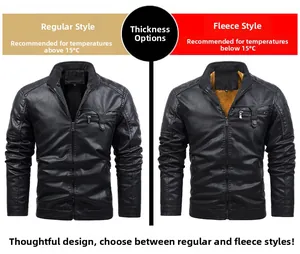Detail comparison of black PU leather jacket showing standard thin lining and fleece lining