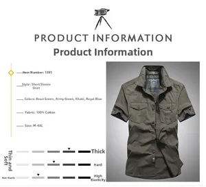 Camicia militare uomo in cotone a maniche corte con doppie tasche e bottoni metallici