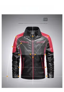 Détail de veste moto avec coutures rouges aux épaules et coupe ajustée 3D moderne
