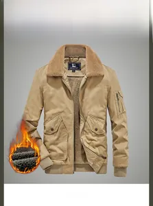 Detailed view of winter work jacket featuring warm fleece collar and tactical sleeve pocket