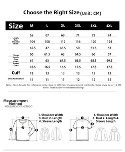 Tableau des tailles détaillé pour veste en cuir moto homme avec mesures du M au 4XL