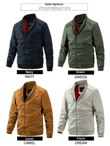 Collage of slim fit bomber jackets in navy, green, camel, and cream with rib-knit cuffs