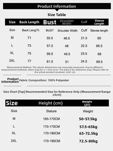 Size chart for men's hooded jacket with detailed measurements and fabric composition