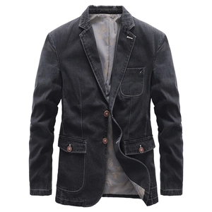 Men's Casual Denim Blazer Jacket Cotton Blend Washed Denim Suit Notch Lapel Single Breasted Contrast Stitching Printed Lining Fashion Coat For Men
