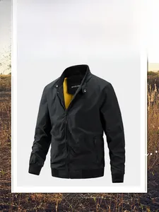 Detail of men's casual black jacket showing contrasting yellow lining and ribbed cuffs