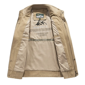 Gilet décontracté en coton kaki pour hommes avec poches multiples et imprimé vintage américain