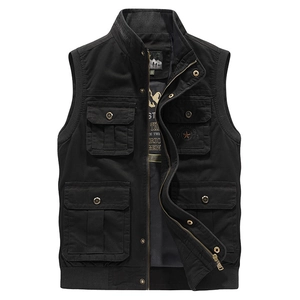 Gilet décontracté en coton pour hommes avec plusieurs poches et col montant en noir classique