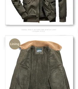 Detail of army green jacket with fleece lining, ribbed cuffs and utility pockets