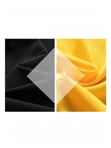 Detail of black smooth jersey and yellow breathable honeycomb mesh fabrics for jacket