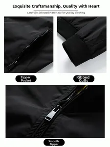 Detailed view of zipper pockets and ribbed cuffs on a black casual bomber jacket
