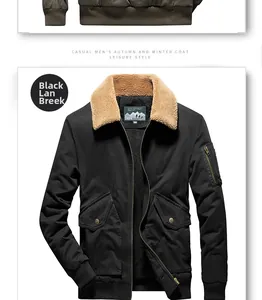 Detail view of black winter bomber jacket with fleece collar and tactical arm pocket