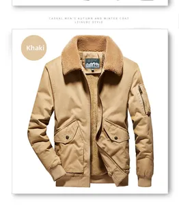 Detailed macro view of khaki fleece-lined jacket with heavy cotton canvas and metal zipper