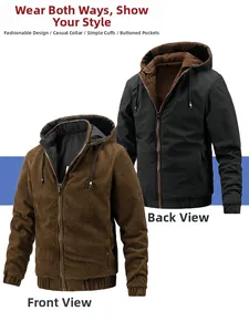 Veste à capuche réversible pour homme en velours côtelé marron et tissu noir lisse