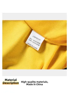 Detailed macro view of yellow breathable 100% polyester mesh fabric on a men's jacket