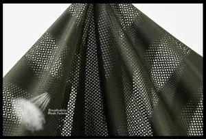 Close-up of olive green breathable honeycomb mesh fabric showing steam ventilation