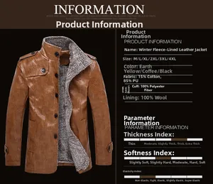Detail showing faux leather jacket lining specs with faux fur lining and material table