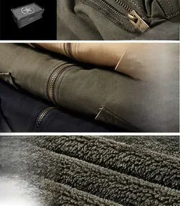 Detail of vintage metal VIP zipper and thick faux fur lining on men's winter jacket