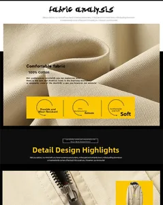 Detail of 100% cotton fabric texture and metallic zipper on khaki hooded cargo jacket