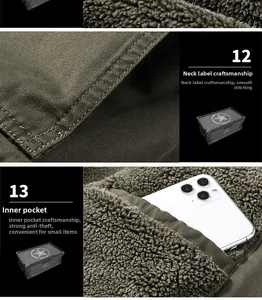 Detailed close-up of the fleece lining and secure inner pocket on a winter jacket