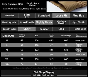 Tableau des tailles détaillé pour veste en coton homme avec mesures du M au 4XL