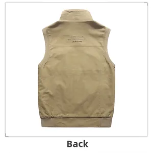 Vue arrière du gilet de pêche kaki pour homme avec broderie et détails d'ourlet côtelés