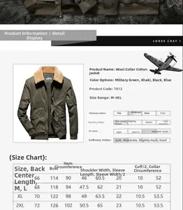 Size chart for men's winter jacket detailing measurements for length, chest, and shoulders
